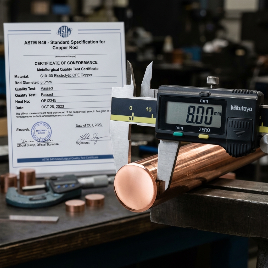 Continuous Cast Oxygen-Free Industrial Copper Rod (8mm Dia, 2.5MT Coil) - Technical Spec